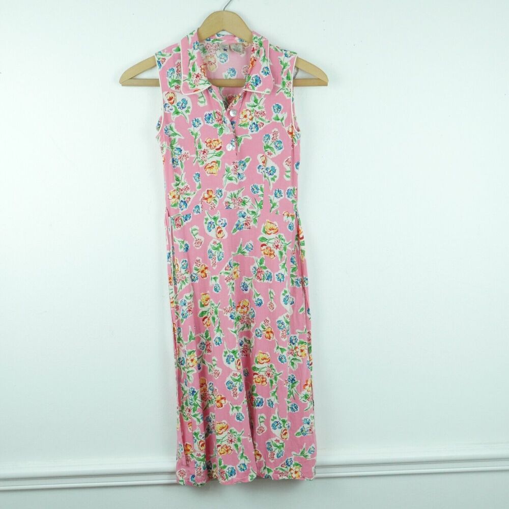 Vintage Size 0 Dress Babydoll Pink Floral‎ Tie Waist 90s Y2K Preppy Flirty Girly